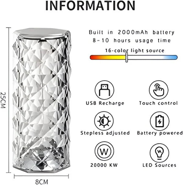 Crystal Table Lamp 16 Colors Changing with Remote Control Rechargeable LED Lighting Home Decor Touch Control Lamp